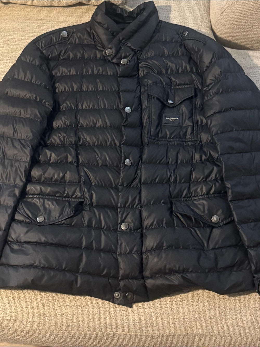 Dolce & Gabbana Black Quilted Puffer Jacket with Snap Details